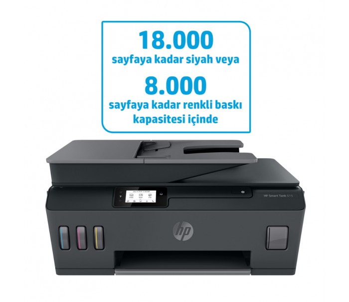 HP Smart 615 Y0F71A Wi-Fi + Faks +Tarayıcı + Fotokopi Renkli Çok Fonksiyonlu Tanklı Mürekkep Püskürtmeli Yazıcı